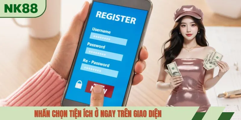 Nhấn chọn tiện ích ở ngay trên giao diện